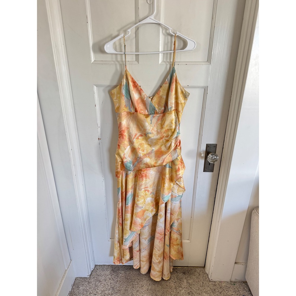 Bardot Kalani floral print satin high low midi dress size US 12 - Picture 2 of 12